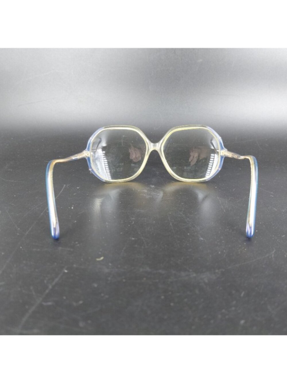 Vintage Rainbow Eye Glasses 80s Blue Yellow Oversized Butterfly Clear Retro M23 - Picture 8 of 16